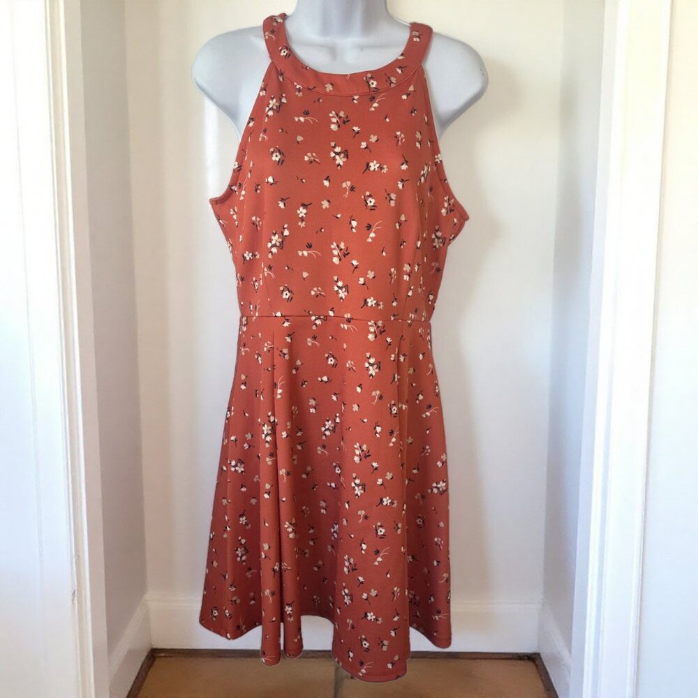 Share Copper Key Halter Neck Mini Dress Size Large - Floral Print